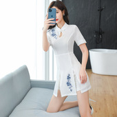 中式 美容SAP足浴工作服复古改良旗袍两件套按摩技师足疗养生066