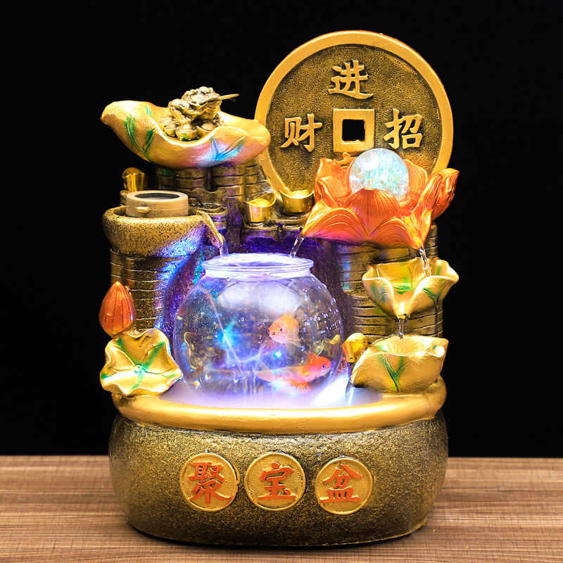 聚宝盆招财进宝荷叶装饰喷泉鱼缸养生馆新中式开业送礼品流水摆件