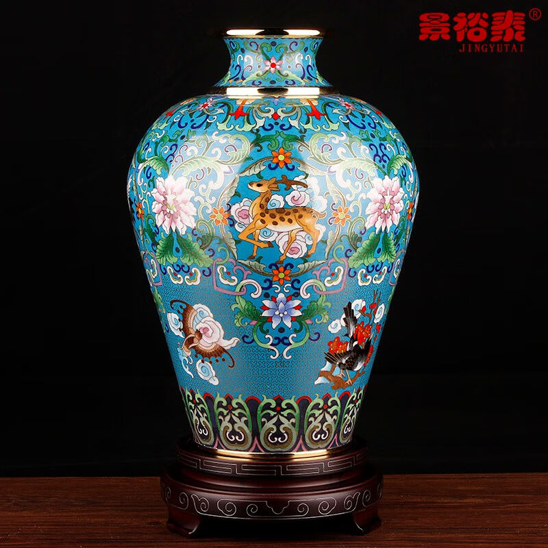 景裕泰景泰蓝花瓶鹤鹿同春工艺品铜胎掐丝珐琅外事商务出国礼品中