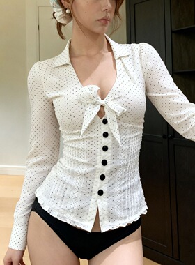 TINKOFF纯欲性感波点印花蝴蝶结系带排扣衬衫休闲显瘦长袖上衣女