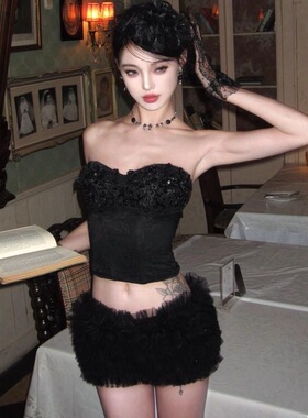 夜月粉玫瑰粉色露肩针织连衣裙女新款小心机设计感韩系性感包臀裙