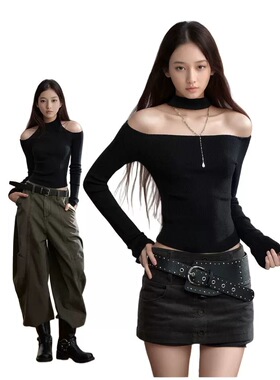 VIAP设计感正反两穿小高领露肩毛织打底T恤女装秋冬修身上衣ITTI