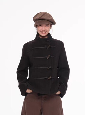 【静巷栖冬】高级复古牛角扣毛呢外套冬季收腰修身设计感短大衣女