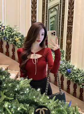 JustQin 12/23【玫瑰雾结】秋冬新款设计感交叉性感针织衫女毛衣