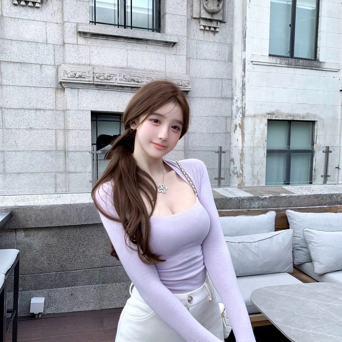 【好质量】素人韩女天鹅颈高弹针织上衣显瘦修身百搭方领针织衫