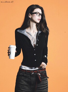 Bulletnini衬衫蕾丝假两件淡人高智姐感miu系海妖风修身春秋长袖