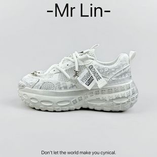 增高透氣鞋 子潮流低幫網面白鞋 厚底板鞋 潮鞋 Mr.Lin 復古老爹鞋