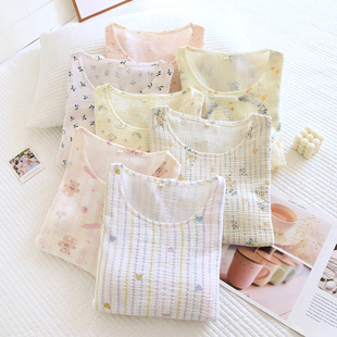 哺乳睡衣上衣单件孕妇纯棉纱布月子服产后喂奶带胸垫家居服横开口