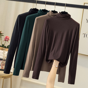 百搭推推领薄款 秋装 修身 长袖 莫代尔半高领加绒上衣女装 打底衫 新款