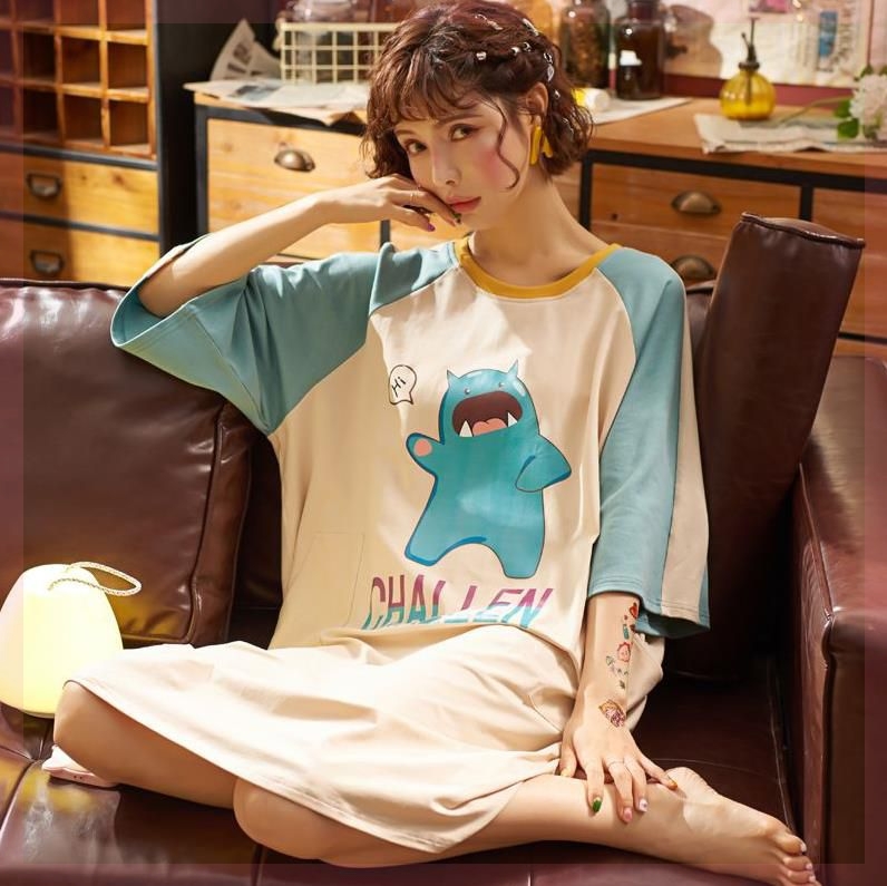 性感睡衣女可爱连体大妈夏裙女士女生胖妹妹体恤网红出门妈妈券后0.38元