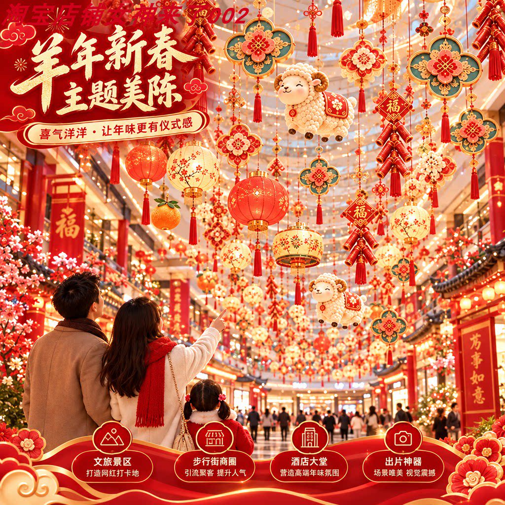 2027羊年新春挂饰红色福字灯笼新年主题商场装饰用品春节布置挂件