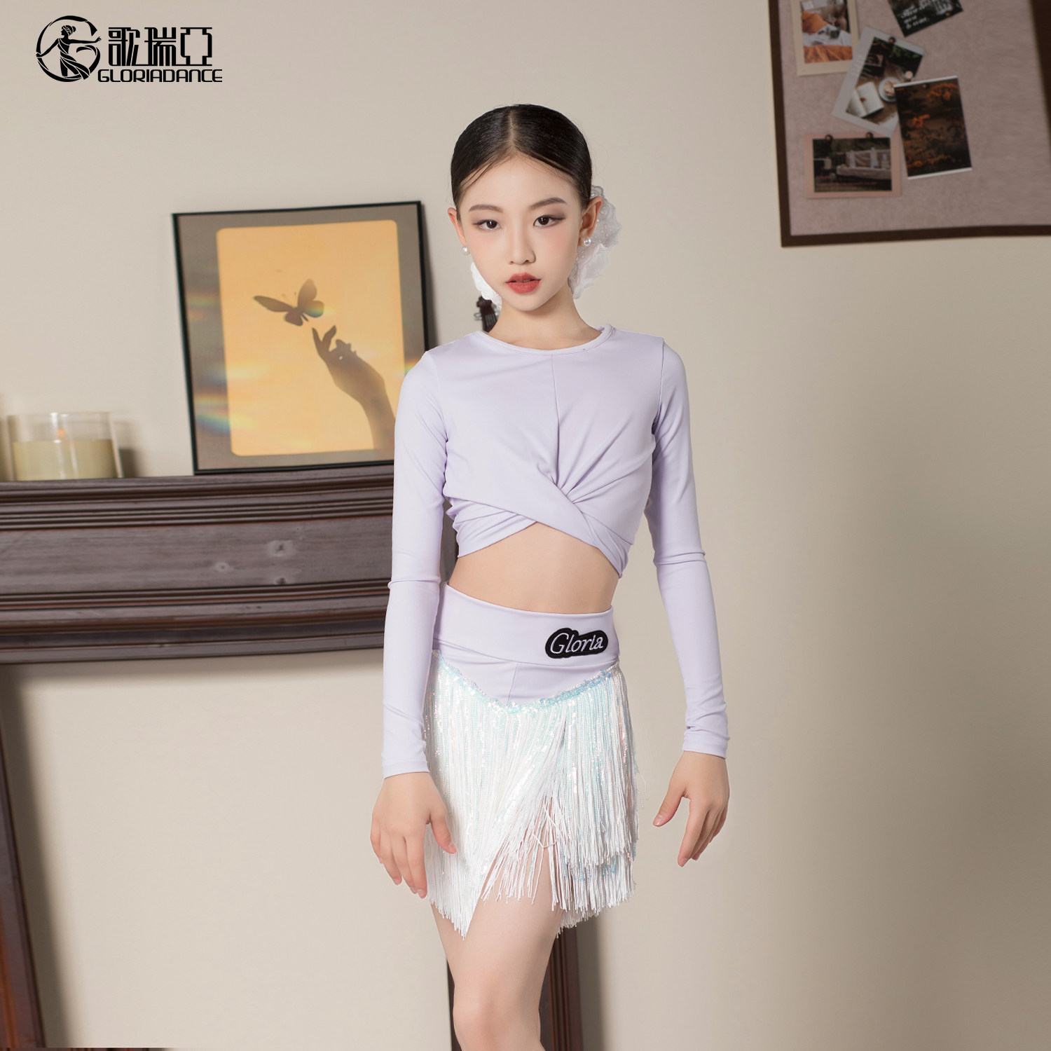 歌瑞亚拉丁舞服女儿童新款无袖上衣流苏半裙套装表演出练习功服