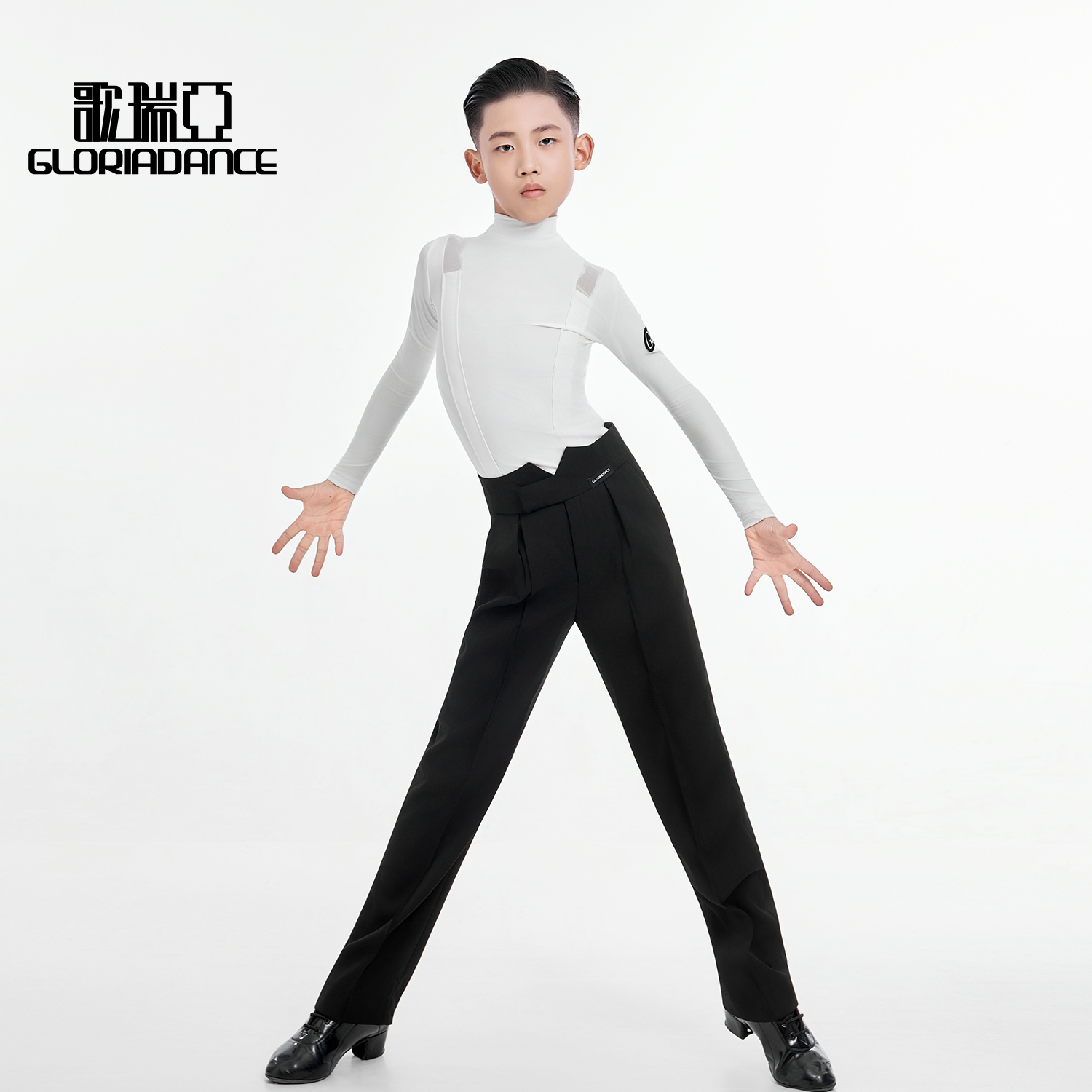 歌瑞亚拉丁舞服新款高领长袖上衣裤子男儿童拉丁训练功表演舞蹈服