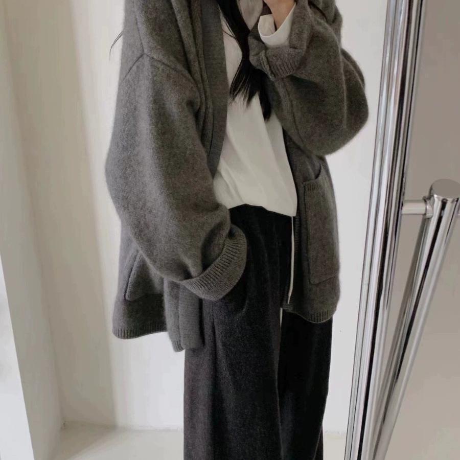 法国Gentle Motto灰色羊毛衫女中长款毛衣外套秋冬宽松慵懒风羊绒