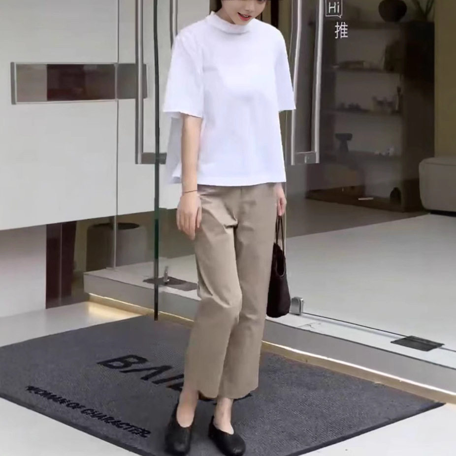 日系gentle motto夏季新款简约通勤质感宽松上衣休闲九分裤女