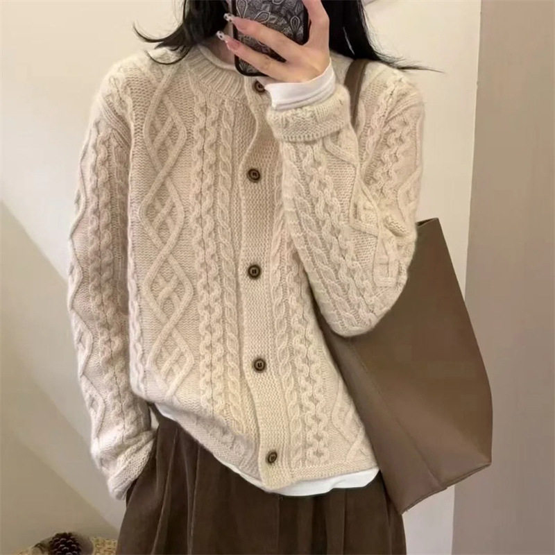法国gentle motto欧货秋冬重工绞羊毛开衫女加厚粗毛线针织衫秋冬