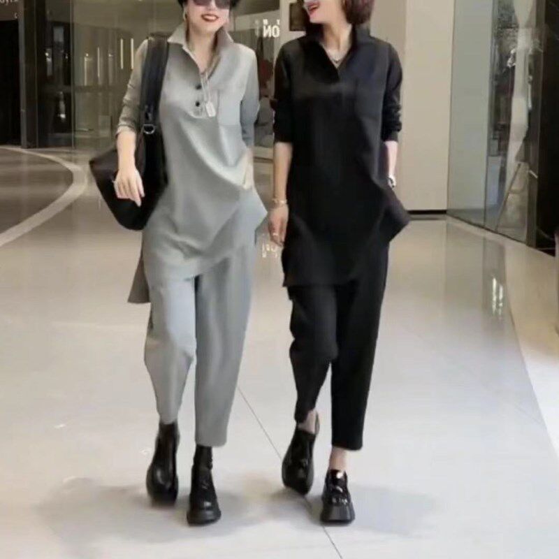 日系gentle motto秋季新款时尚休闲套装色宽松显瘦两件套女