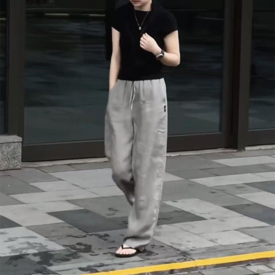 日系gentle motto夏季新款色修身短袖t恤休闲垂坠感阔腿裤女