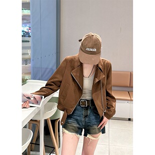 日系cherrykoko新鹿皮绒外套女秋季新款高级感机车服小个子短款