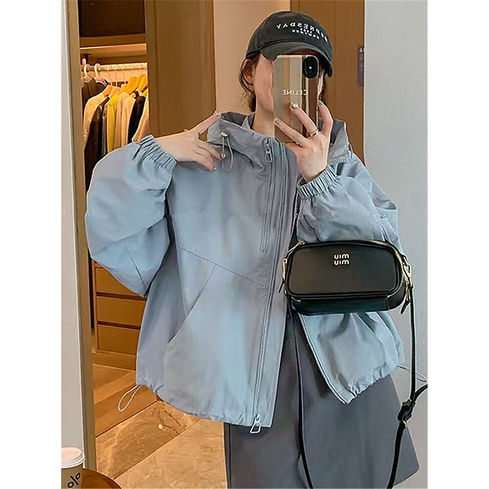 日系cherrykoko欧货双拉链短款冲锋衣外套女春季新款小个子宽松