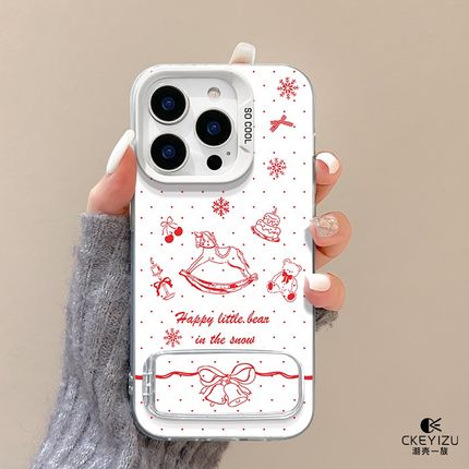 适用于红米note14手机壳小熊木马redmi新款13pro镜子支架NOTE12PRO磨砂彩银nt11/9防摔支点turbo3全包13r女9a