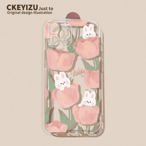 适用苹果13手机壳K4024粉色花