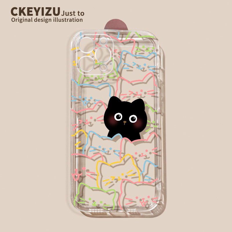 适用苹果14手机壳K8777小黑猫