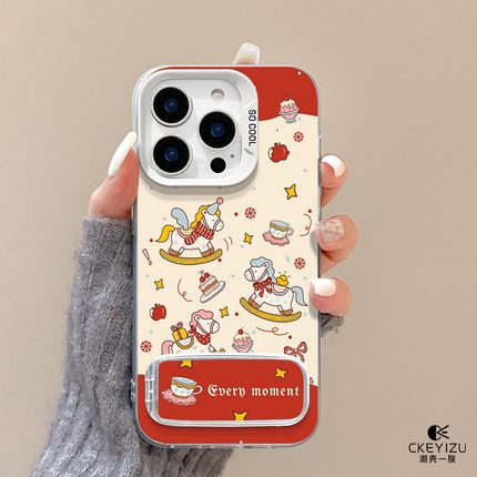 适用于红米note14手机壳小马茶会redmi新款13pro镜子支架NOTE12PRO磨砂彩银nt11/9防摔支点turbo3全包13r女9a