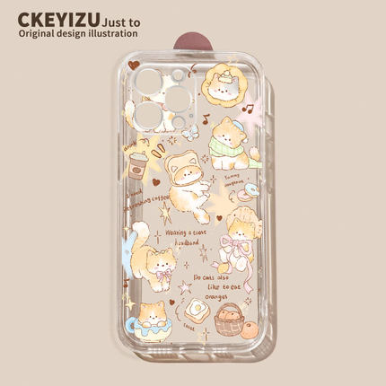 可爱美食橘猫适用苹果16 promax手机壳新款iPhone15透明14plus软硅胶13pro全包11/12mini防摔xs女8p/7超薄6sp