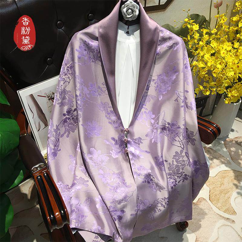 高端重磅国货提花缎双层真丝丝巾旗袍披肩围巾送妈妈长辈节日礼物