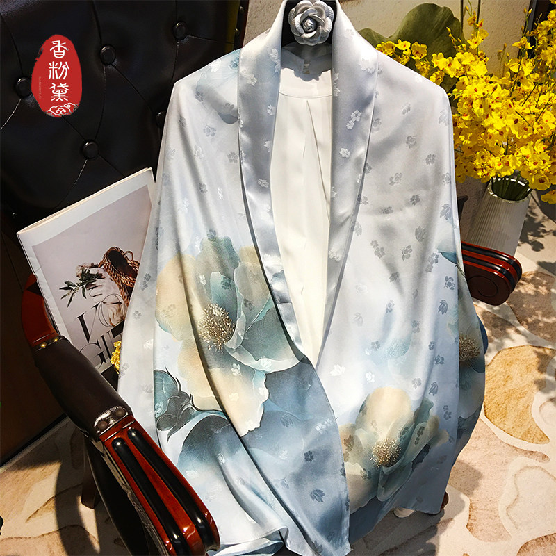 提花缎真丝披肩100%桑蚕丝真丝丝巾女中国风妈妈高端礼物长辈礼盒