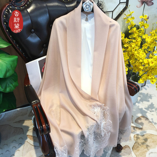 高端送礼国风蕾丝花边羊毛围巾女