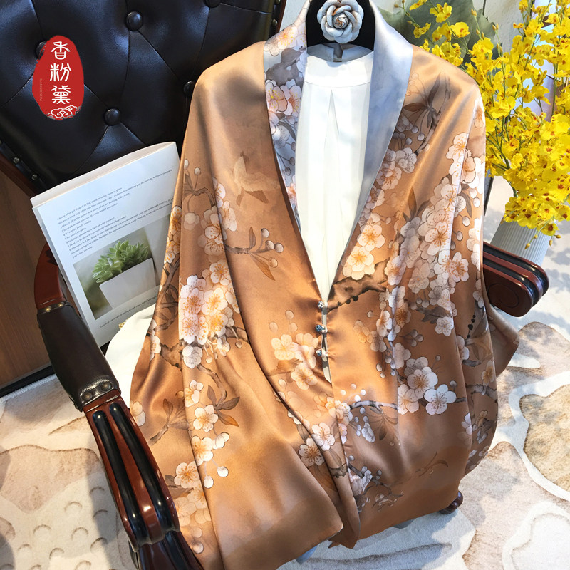 中国风高端双层真丝丝巾旗袍披肩桑蚕丝围巾送长辈妈妈节日礼物女