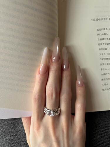 【白茶】春夏高级感显白裸色美女感十足渐变猫眼长款纯手工穿戴甲