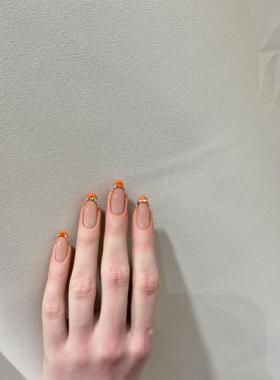 特别的橙色纯手工穿戴甲秋冬爆闪彩钻红色法式美甲气质感甲片显白