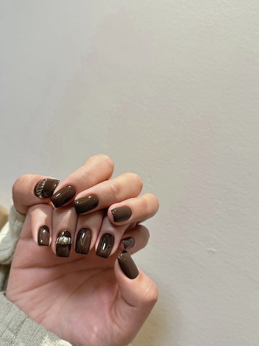咖啡色假指甲贴片穿戴式美甲欧美日系纯色春秋显白单色手工穿戴甲