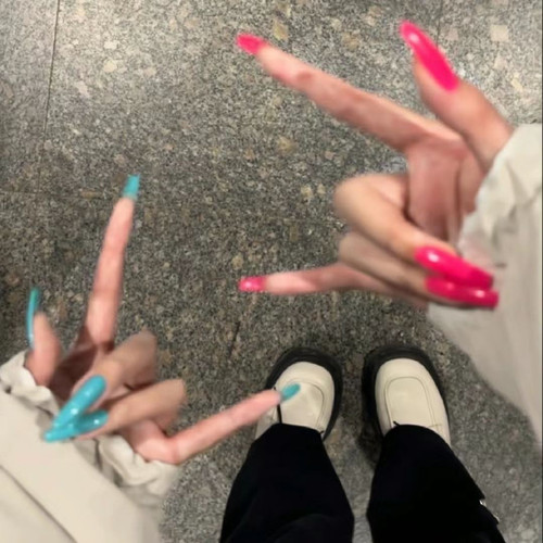 手工定制欧美网红鸳鸯甲蓝色火龙果色欧美纯色高级穿戴甲美甲成品