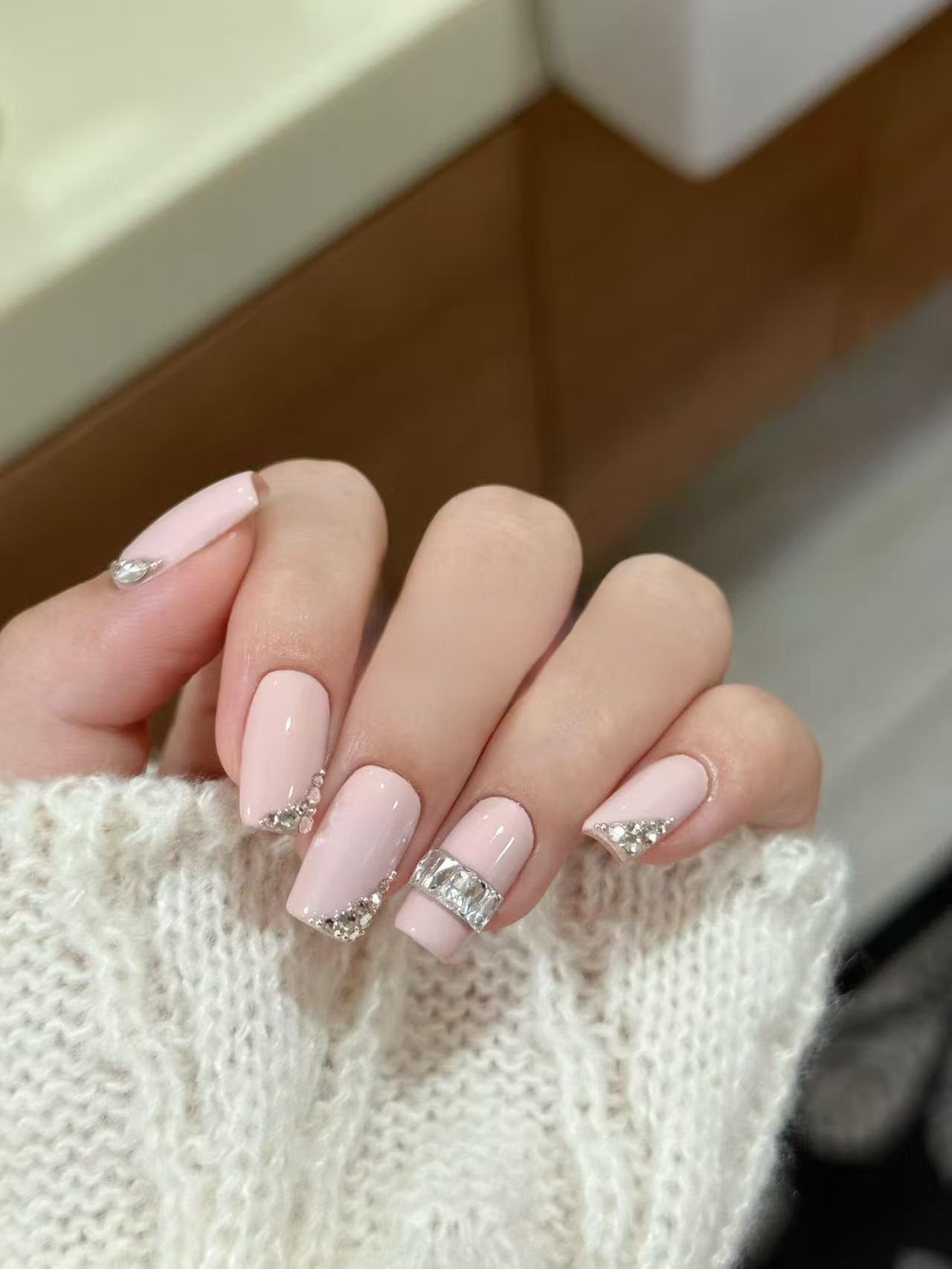 赵露思生日同款美甲皮粉色手工穿戴甲高级感爆闪钻美甲贴片可拆卸