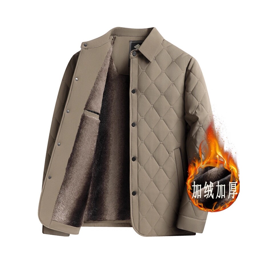 稻草人2025棉衣男士外套秋冬轻加绒加厚中年菱形格衬衫式爸爸保暖