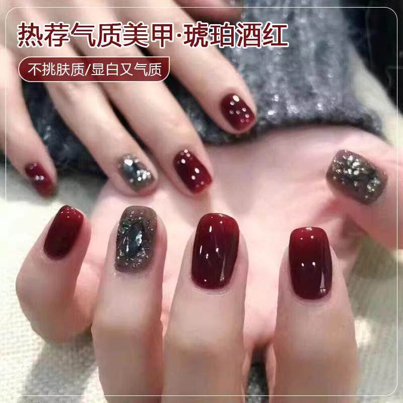 琥珀酒红色过年流行秋冬指甲油胶
