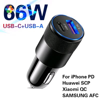 USB C Car Charger 66W PD Fast Charging Phone Adapter Dual US