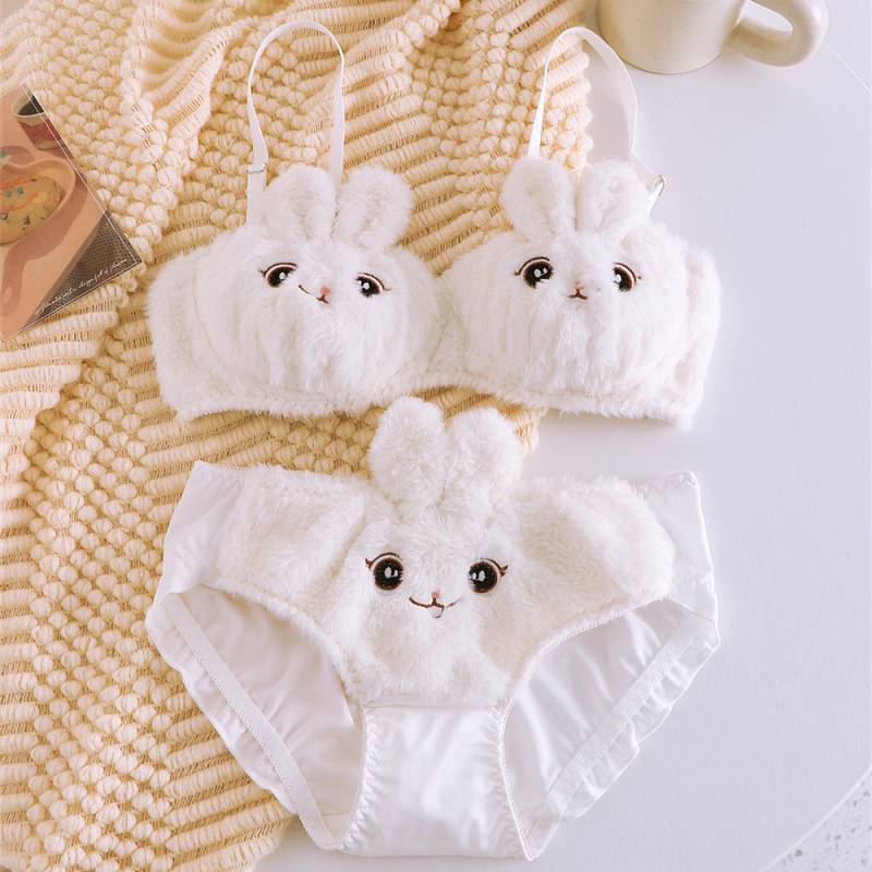 可爱卡通保暖文胸呆萌猫咪小猫内裤外出毛茸茸显瘦造型百搭双层