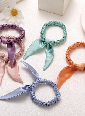 小兔耳朵真丝发圈桑蚕重磅真丝气质马尾盘发百搭头花发绳头饰女