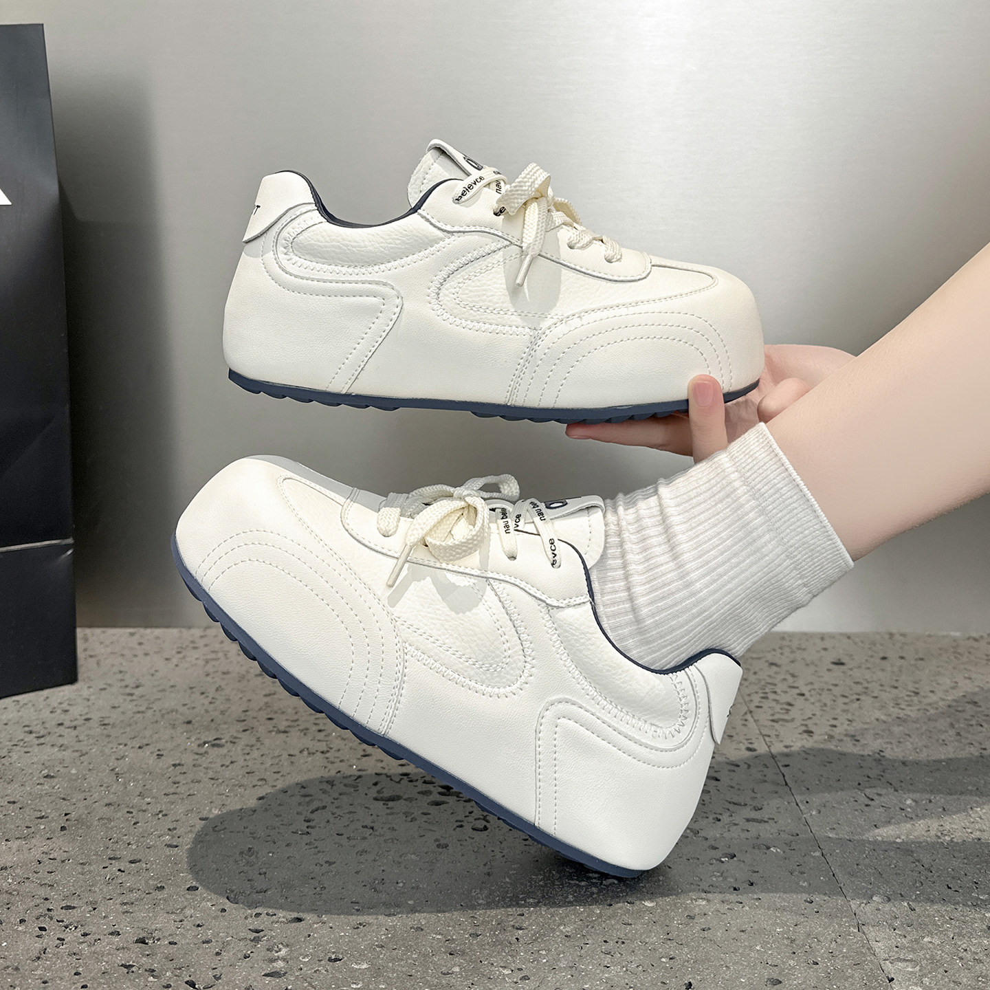 真皮系带小白鞋女2026春季新款百搭德训鞋子增高厚底松糕休闲板鞋,女鞋,德训鞋,淘宝优惠券,粉丝福利购,淘宝优惠卷