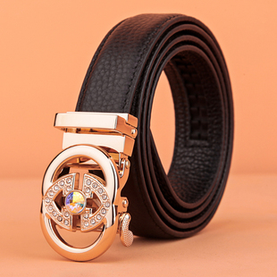 官方正品酷奇皮带女士头层牛皮真皮自动扣双g腰带镶钻时尚牛仔裤