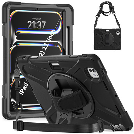 适用2025苹果ipad Pro11保护壳带笔槽防摔平板ipadPro11英寸Air13/7/6/5全包边软套硅胶旋转支架手持托挂肩绳