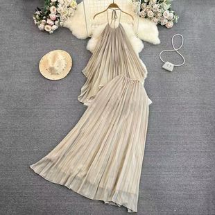 超仙海边度假连衣裙露背不规则挂脖长裙高级穿搭性感仙气套装 裙