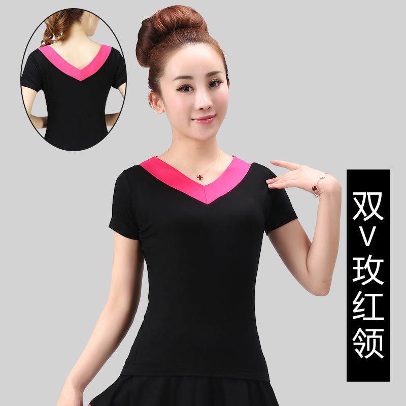 特价广场舞服装女长袖上衣中老年莫代尔V领短袖练功服跳操健身舞