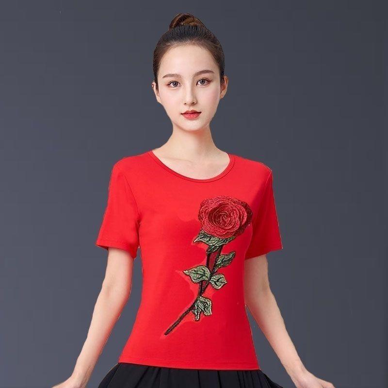 特价广场舞服装新款上衣莫代尔春夏季短袖跳舞蹈的衣服练功显瘦女