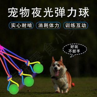 带绳夜光弹力球发光橡胶球狗狗玩具耐咬磨牙训犬球宠物小狗互动